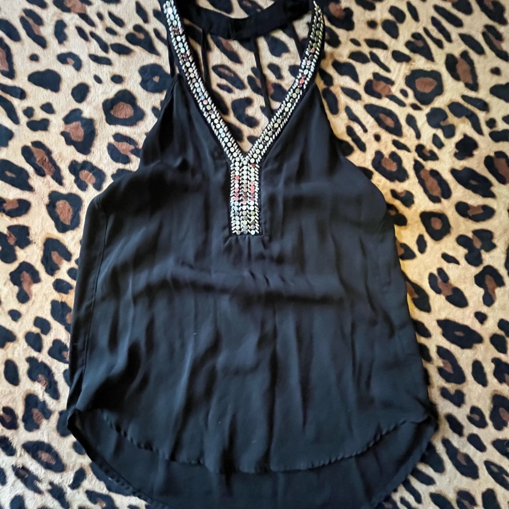 Socialite Studded Neck Black Sheer Top S
